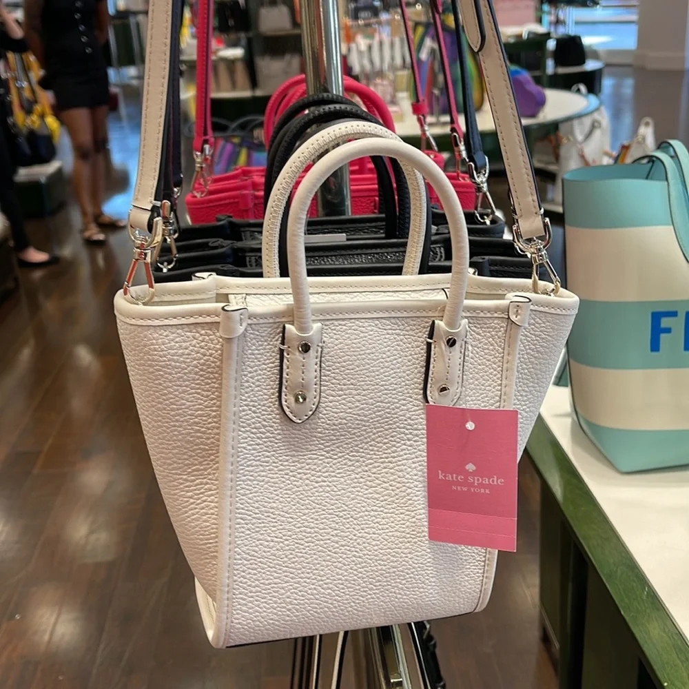 Kate Spade New York Ella Mini Tote Crossbody Pebbled Leather Parchment